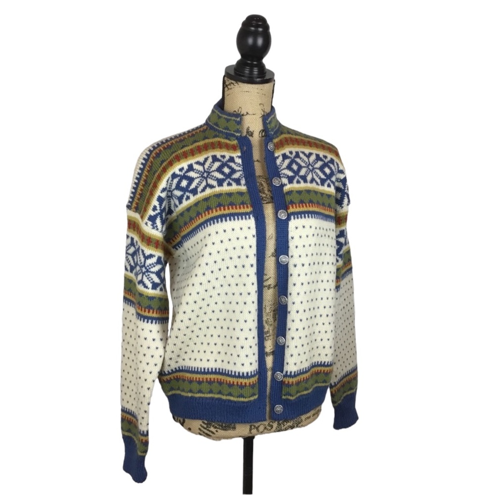 Viking Knit Handmade in Norway Wool Cardigan Vintage